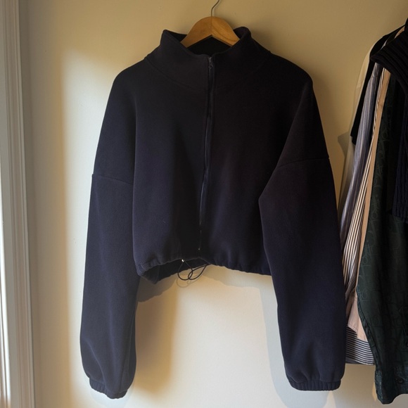 Naturyl by NBK Tops - Naturyl by NBK Fleece Navy Cropped Sweatshirt